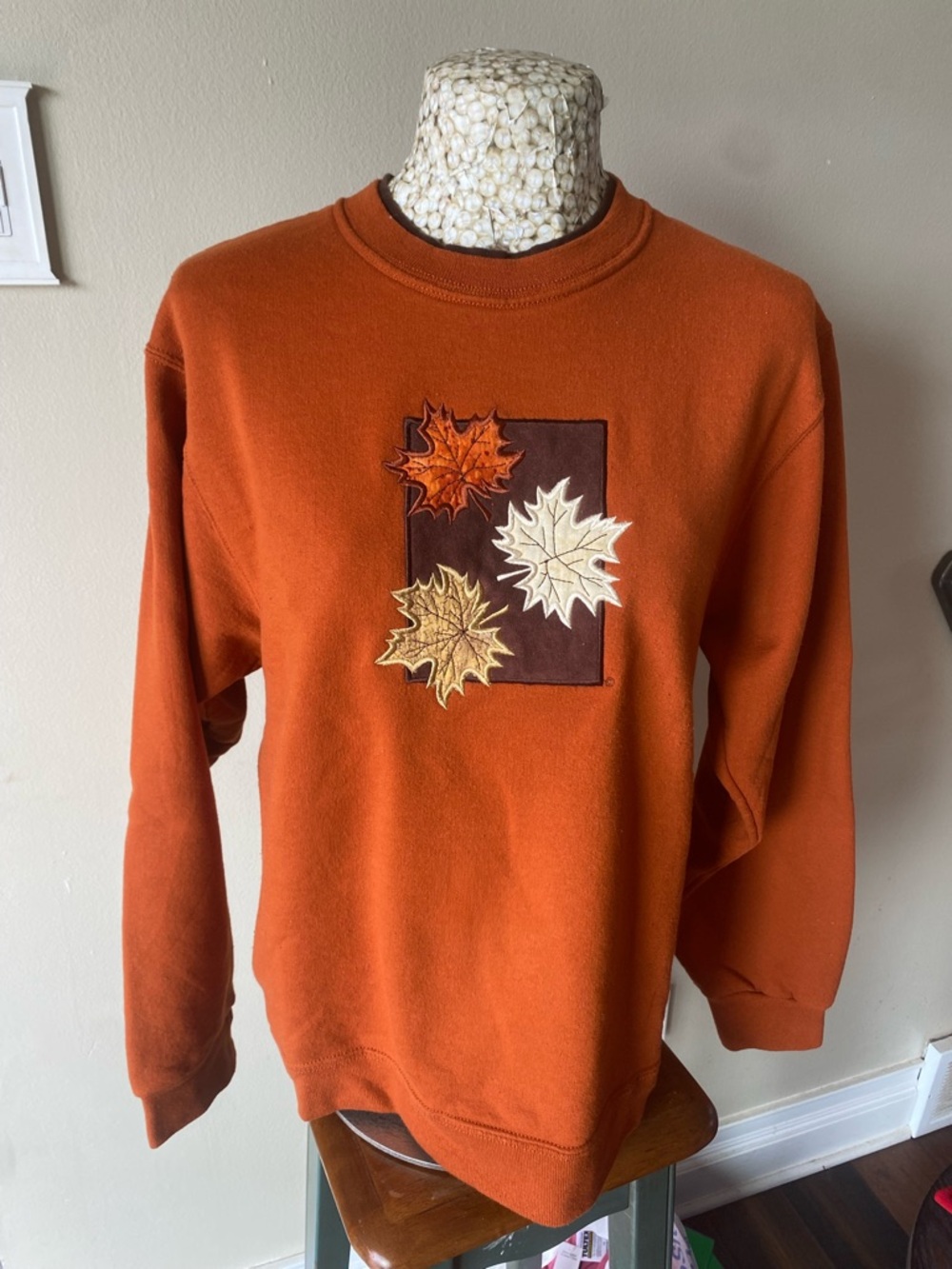 Granny Core  Orange Crewneck  with Leaf Patch's